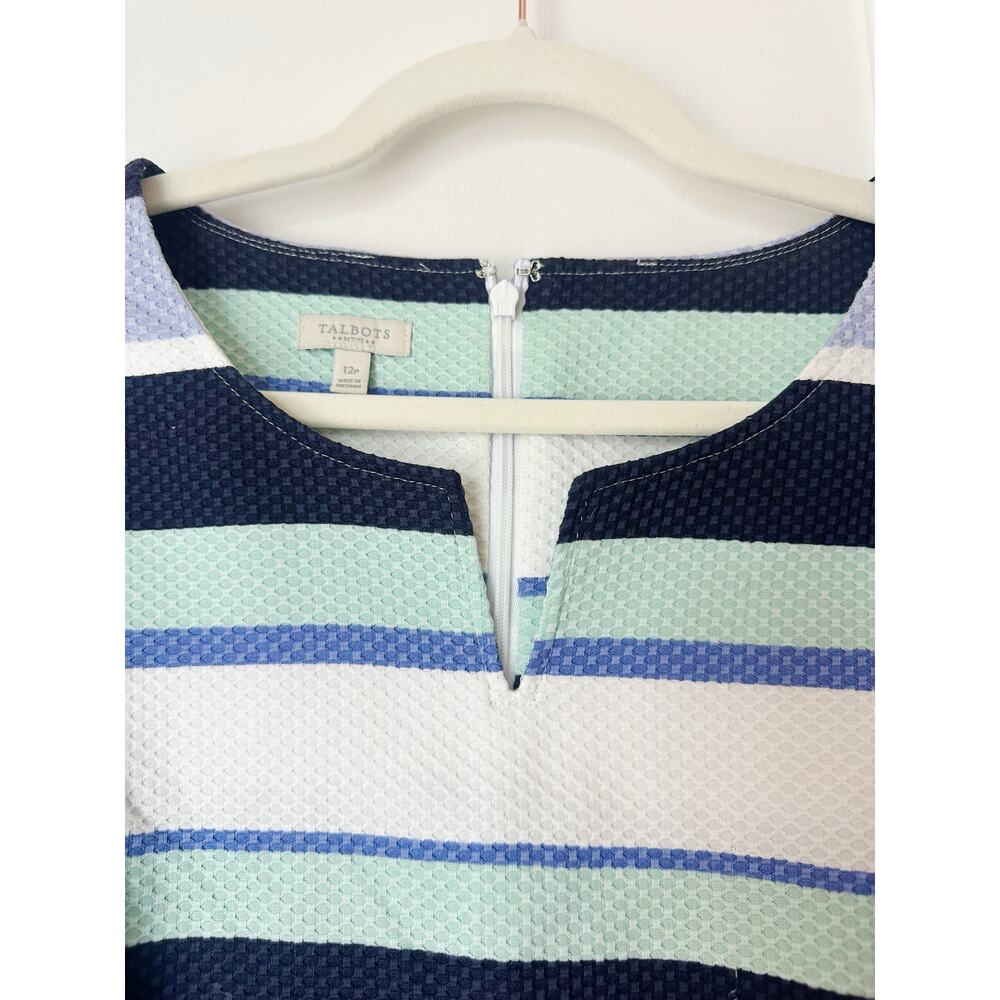 Talbot's Striped Shift Dress Size 12P Blue White Green 99% Cotton - Picture 3 of 8